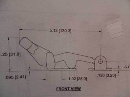 5" Rubber T Handle Latch dimensions