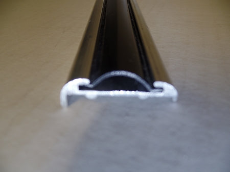 UNEVEN Lip trim: Side view with 1" wide BLACK Vinyl Insert applied