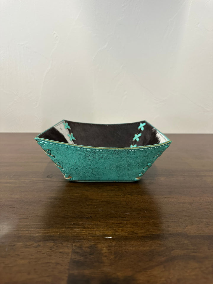 Small Cowhide Bowl- Black/Turquoise