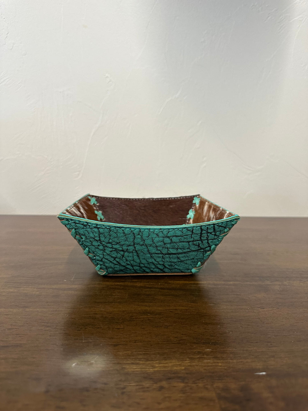 Small Cowhide Bowl- Brown/ Turquoise