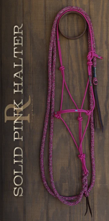 Hay Chix Timeless Halter and Lead Rope Set- Solid Pink / Pink & Ruby Buckle