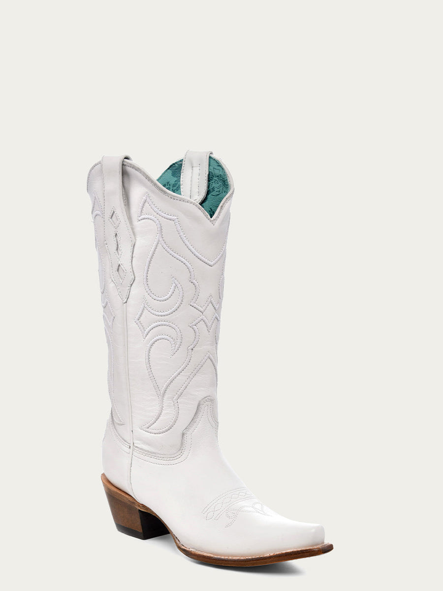Z5046 - Women's Embroidery White Snip Toe Cowboy Boot