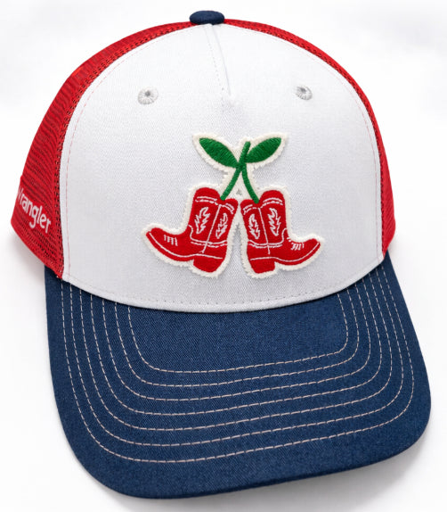 Wrangler cherry boots red, white, and blue hat