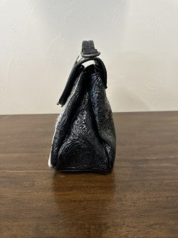 Black Leather Tooled Cowhide Handbag