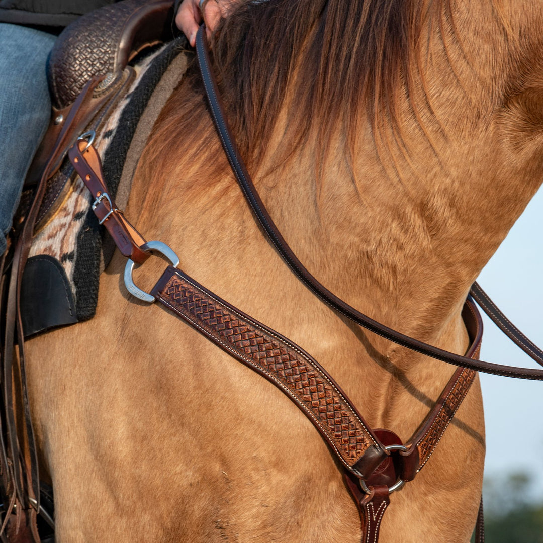 Martin Saddlery Breastcollar, 2" with Weave Tooled with Weathered Antique
