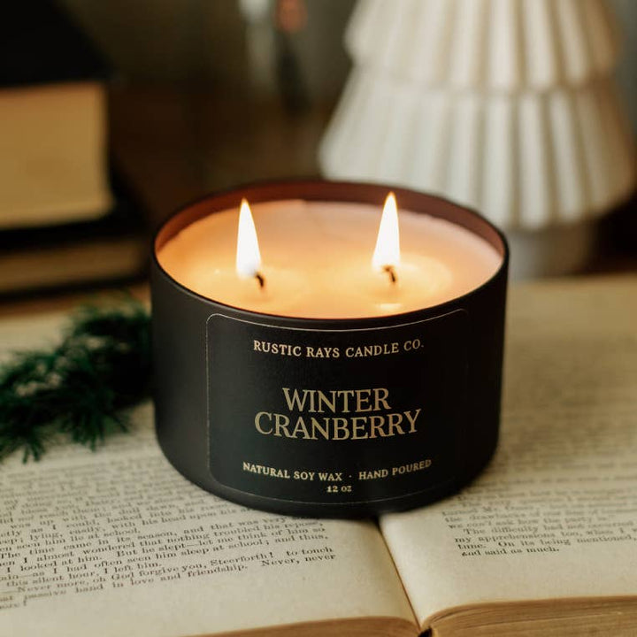 Winter Cranberry Soy Candle - Winter - Pine, Vanilla - 12 oz