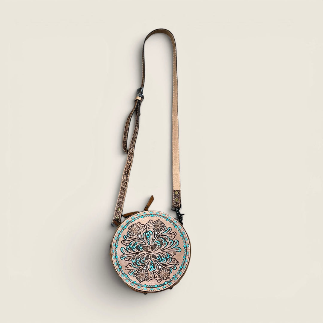 Canteen Purse- Tooled Leather w/ Turquoise