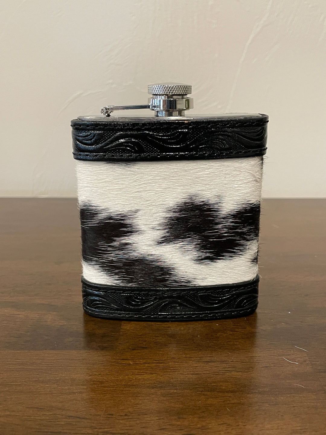 7oz Flask- Leather and Cowhide- Brown White