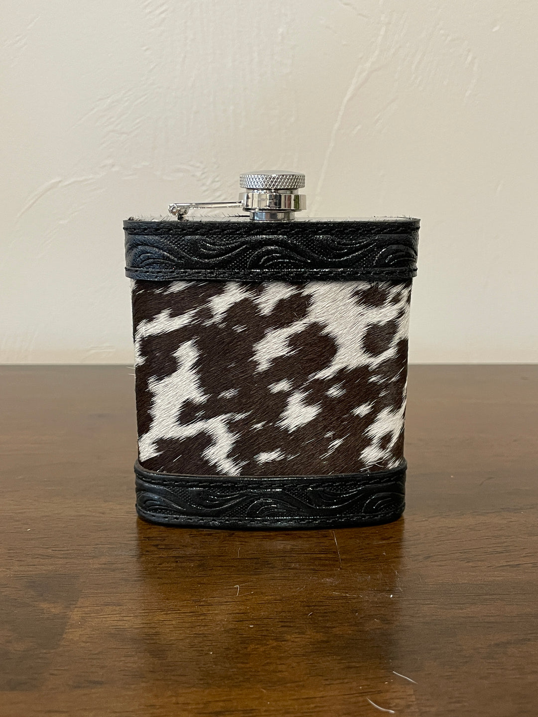 7oz Flask- Leather and Cowhide- Brown White Speckled