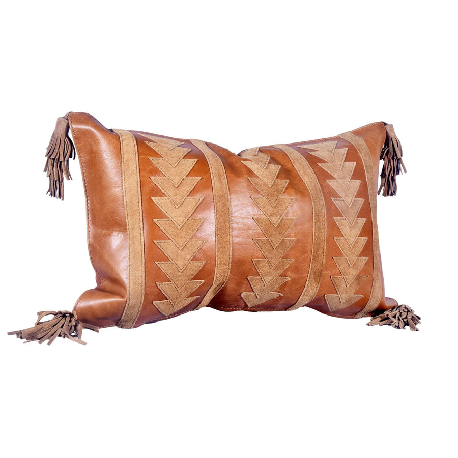 Genuine Leather & Suede Arrow Tasseled Lumbar Pillow - PL5019
