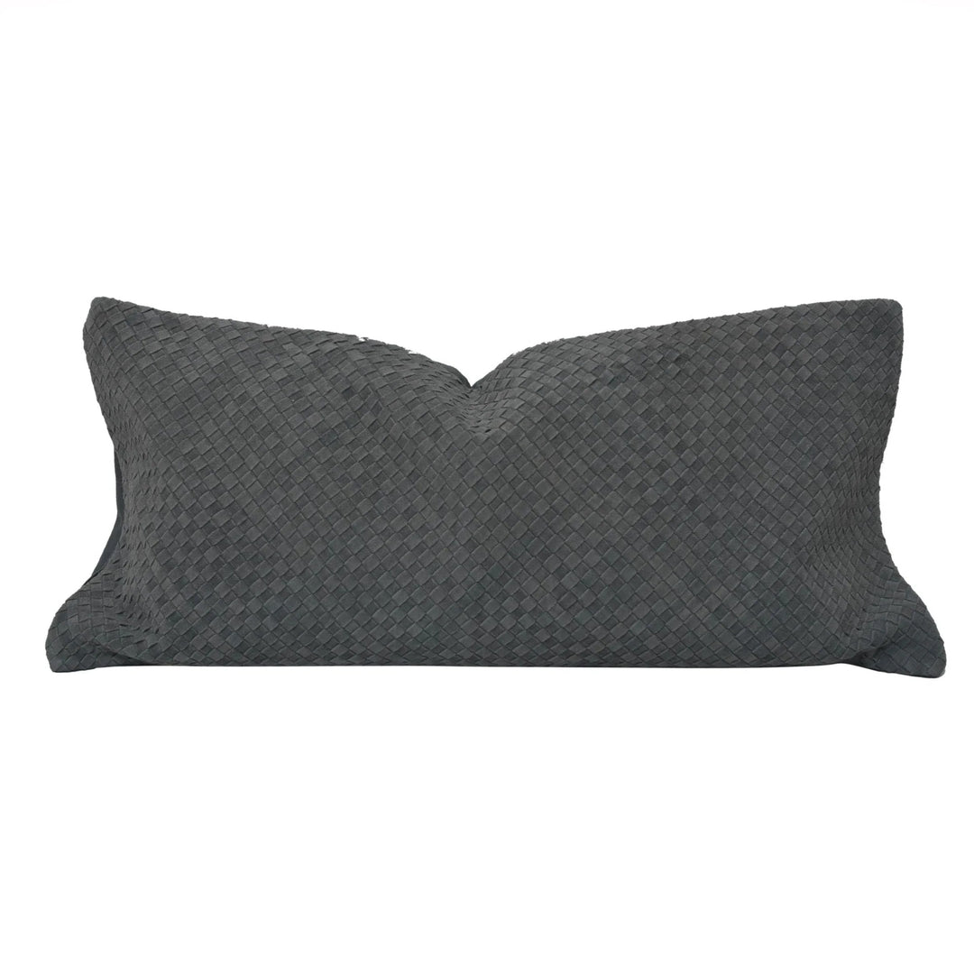 Woven Suede & Basket Weave Lumbar Pillow- Gray