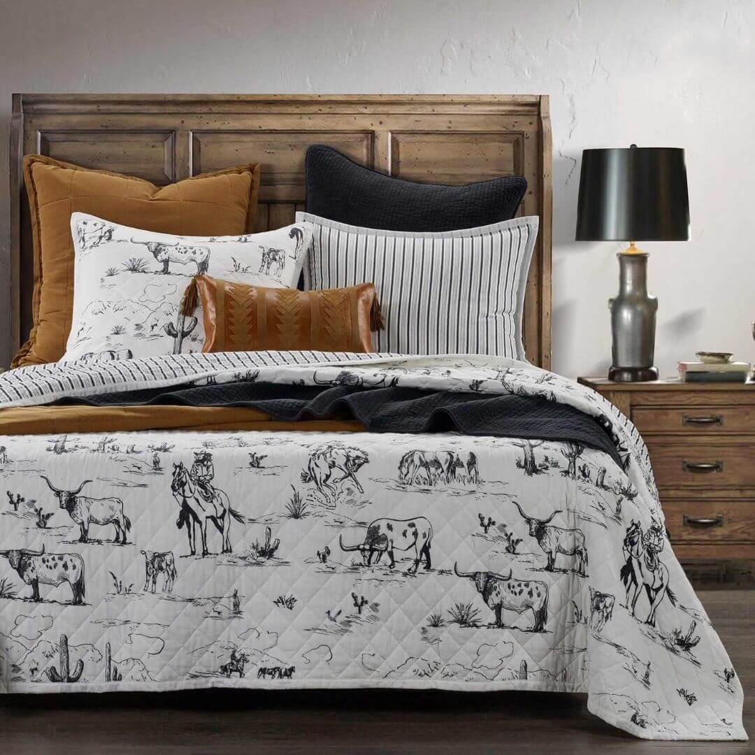 Ranch Life Western Toile Reversible Quilt Set - QW2138-KG-BK