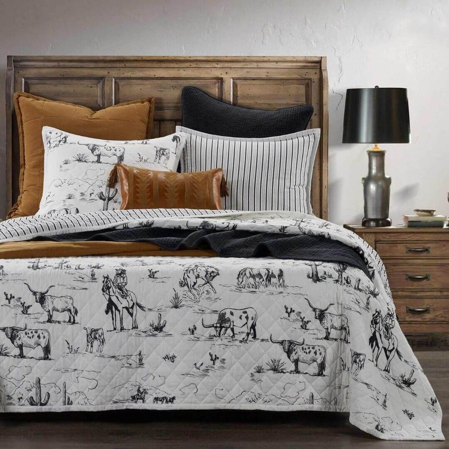 Ranch Life Western Toile Reversible Quilt Set - QW2138-KG-BK